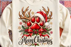 Merry Christmas Paw Print Reindeer Santa Hat Pet Lover PNG Product Image 4