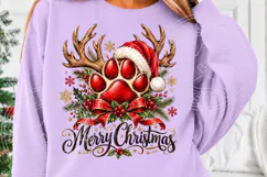 Merry Christmas Paw Print Reindeer Santa Hat Pet Lover PNG Product Image 5