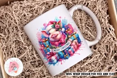 Merry Christmas Pig Mug Wrap For 11 oz and 15 oz, 3d Mug, Christmas Png