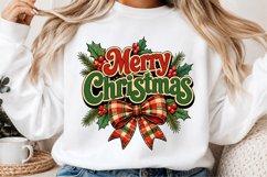 Merry Christmas Plaid Bow Png Product Image 2