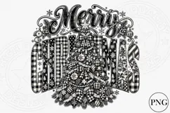 Merry Christmas Plaid Tree PNG | Black & White Vintage Chris Product Image 1