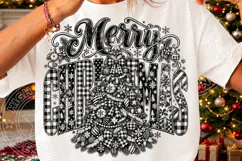 Merry Christmas Plaid Tree PNG | Black & White Vintage Chris Product Image 3