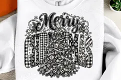Merry Christmas Plaid Tree PNG | Black & White Vintage Chris Product Image 4