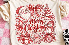 Merry Christmas Vintage Sublimation PNG, Red Santa Snowman G Product Image 1