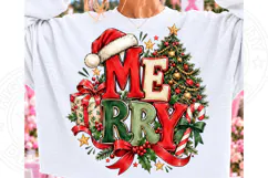 Merry Christmas PNG Design, Retro Red Green Typography with Product Image 1