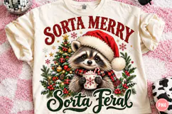 Sorta Merry Sorta Feral PNG | Funny Christmas Raccoon Png Product Image 1