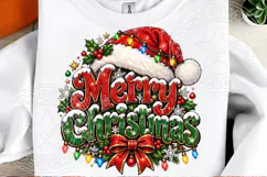 Merry Christmas Santa Hat & Christmas Lights Vintage Holiday Product Image 2