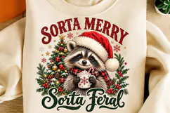 Sorta Merry Sorta Feral PNG | Funny Christmas Raccoon Png Product Image 2