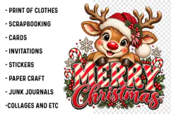 Merry Christmas Reindeer PNG | Cute Santa Hat & Candy Cane Product Image 2