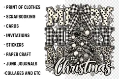 Merry Christmas Leopard Buffalo Plaid PNG | Black & White Product Image 2