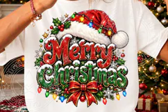Merry Christmas Santa Hat & Christmas Lights Vintage Holiday Product Image 3
