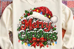 Merry Christmas Santa Hat & Christmas Lights Vintage Holiday Product Image 4