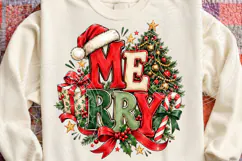 Merry Christmas PNG Design, Retro Red Green Typography with Product Image 4
