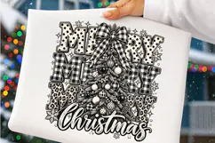 Merry Christmas Leopard Buffalo Plaid PNG | Black & White Product Image 3