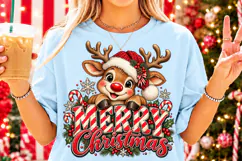 Merry Christmas Reindeer PNG | Cute Santa Hat & Candy Cane Product Image 4