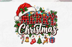 Merry Christmas PNG, Buffalo Plaid Holiday Typography with S Product Image 5