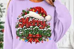 Merry Christmas Santa Hat & Christmas Lights Vintage Holiday Product Image 5