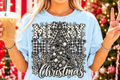 Merry Christmas Leopard Buffalo Plaid PNG | Black & White Product Image 4