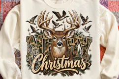 Merry Christmas PNG, Camo Deer Sublimation PNG Product Image 1
