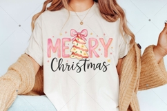 Merry Christmas PNG, Pink Preppy Christmas Color Tree Cake Product Image 6