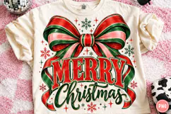 Merry Christmas Bow PNG | Red Green & Pink Christmas Png Product Image 1