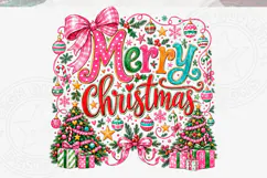 Merry Christmas PNG, Pink Coquette Christmas Sublimation Des Product Image 5