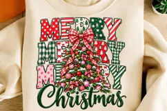 Merry Christmas PNG, Preppy Tree Sublimation Digital File Product Image 2