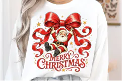 Merry Christmas PNG, Santa on Red Bow Holiday Design, Product Image 2