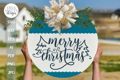 Merry Christmas SVG Christmas Door Hanger svg Winter Sign Product Image 1