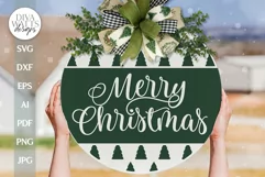 Merry Christmas SVG Christmas Door Hanger svg Winter Trees Product Image 1