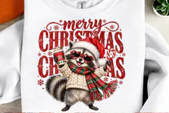 Merry Christmas Raccoon Cute Santa Hat & Christmas Coffee PN Product Image 2