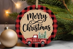 Merry Christmas Red Truck Plaid Ornament Product Image 1