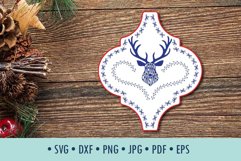 Merry Christmas Arabesque Tile | Reindeer Ornament Cut File Product Image 1
