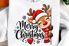 Merry Christmas Reindeer - Cute Santa Hat Holiday PNG Product Image 1