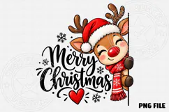 Merry Christmas Reindeer - Cute Santa Hat Holiday PNG Product Image 2