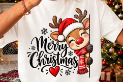 Merry Christmas Reindeer - Cute Santa Hat Holiday PNG Product Image 3