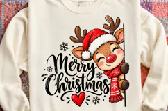 Merry Christmas Reindeer - Cute Santa Hat Holiday PNG Product Image 4