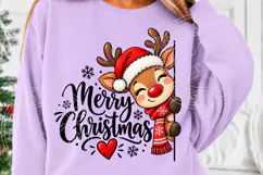 Merry Christmas Reindeer - Cute Santa Hat Holiday PNG Product Image 5
