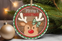 Merry Christmas Reindeer Green Bow Ornament Product Image 1