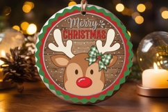Merry Christmas Reindeer Green Bow Ornament Product Image 2