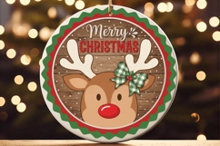 Merry Christmas Reindeer Green Bow Ornament Product Image 3