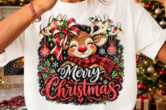 Merry Christmas Reindeer PNG | Cute Christmas Lights & Plaid Product Image 3
