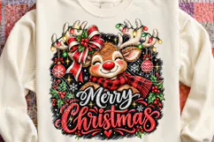 Merry Christmas Reindeer PNG | Cute Christmas Lights & Plaid Product Image 4