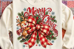Merry Christmas Reindeer PNG | Buffalo Plaid Bow Sublimation Product Image 4
