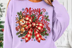 Merry Christmas Reindeer PNG | Buffalo Plaid Bow Sublimation Product Image 5