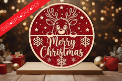 Merry Christmas Reindeer Round SVG Product Image 1
