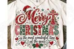 Merry Christmas Rhinestone Sparkling Plaid Holiday Bling PNG Product Image 1