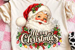 Merry Christmas Santa Vintage Christmas Lights & Holly PNG Product Image 1
