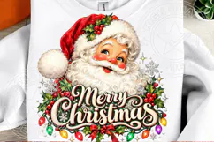 Merry Christmas Santa Vintage Christmas Lights & Holly PNG Product Image 2