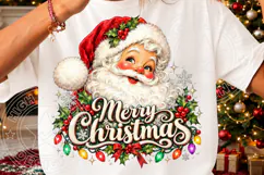 Merry Christmas Santa Vintage Christmas Lights & Holly PNG Product Image 3